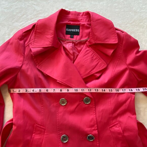 Express Lightweight Double Breasted Tie Waist Trench Coat Hot Pink Size Med - Picture 5 of 8
